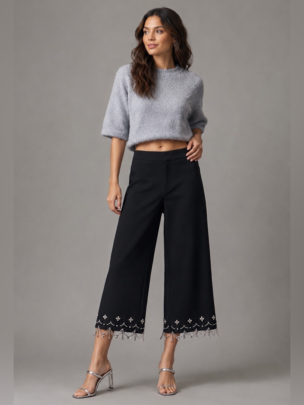 ANTHROPOLOGIE Crystal Crop Pants Black Size 14 NEW